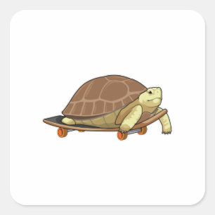 Sticker Carré Tortue en patinage avec skateboard