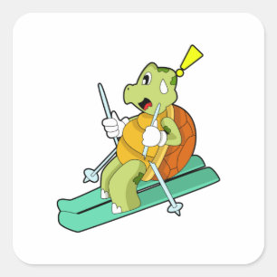 Sticker Carré Tortue en ski avec ski