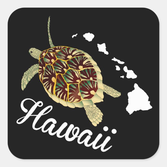 Sticker Carré Tortue Hawaii (Devant)