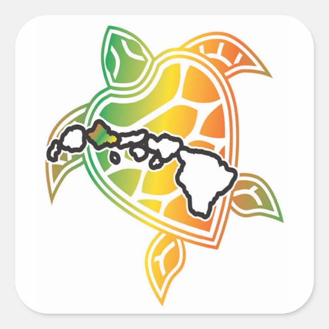 Sticker Carré Tortue verte d'Hawaii (Devant)