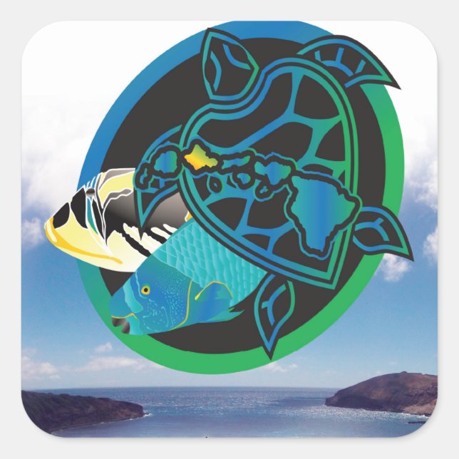 Sticker Carré Tortue verte d'Hawaii (Devant)