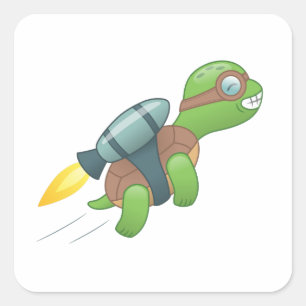 Sticker Carré Tortue volante avec un Jetpack