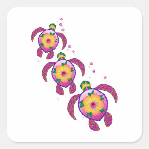 Sticker Carré Tortues de Honu hawaïennes tropicales