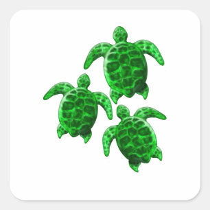 Sticker Carré Tortues de mer vertes