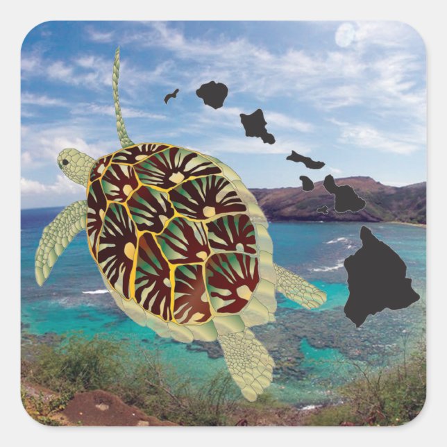 Sticker Carré Tortues hawaïennes (Devant)