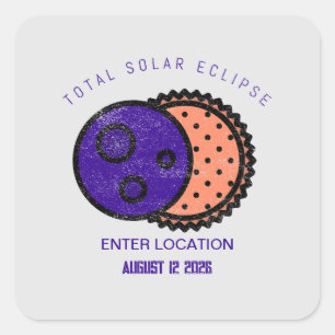 Sticker Carré Total Solaire Eclipse 2026 Personnalisé