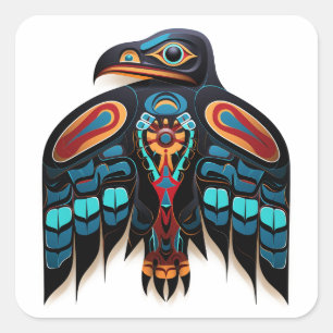 Sticker Carré totem du corbeau de Salish