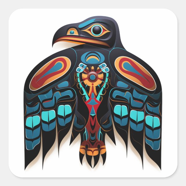 Sticker Carré totem du corbeau de Salish (Devant)