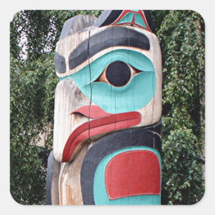 Sticker Carré Totem Polonais, Anchorage, Alaska de Natif