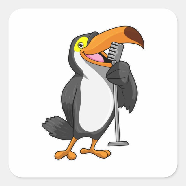 Sticker Carré Toucan at Music with Microphone (Devant)
