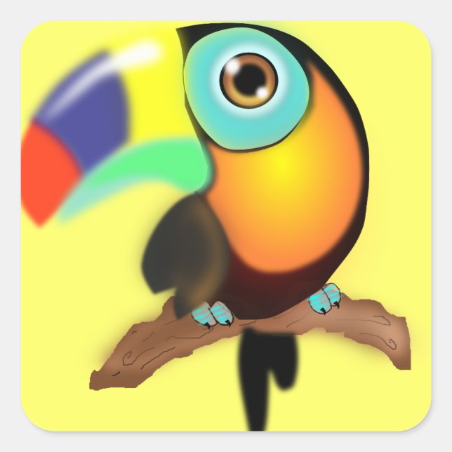 Sticker Carré Toucan coloré sur Jaune (Devant)
