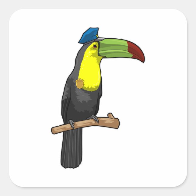 Sticker Carré Toucan en tant que policier (Devant)