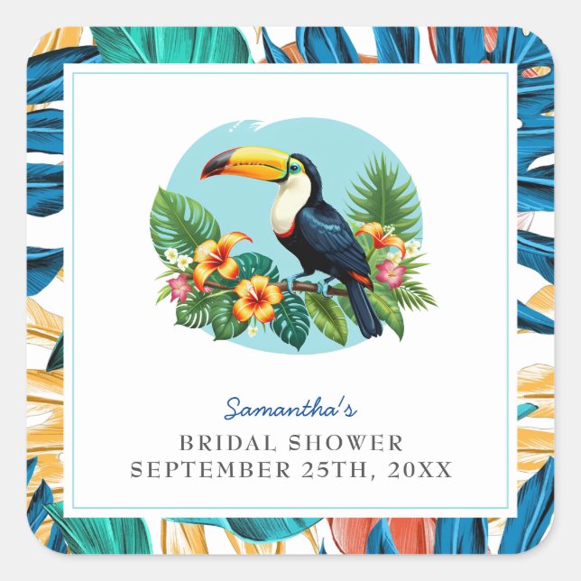 Sticker Carré Toucan Fête de Mariage Été Forêt Tropicale (Devant)