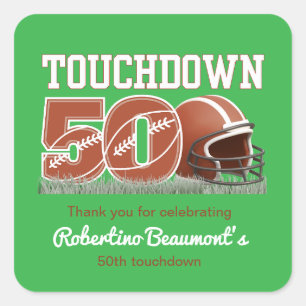 Sticker Carré Touchdown Fifty Funny Football 50e anniversaire