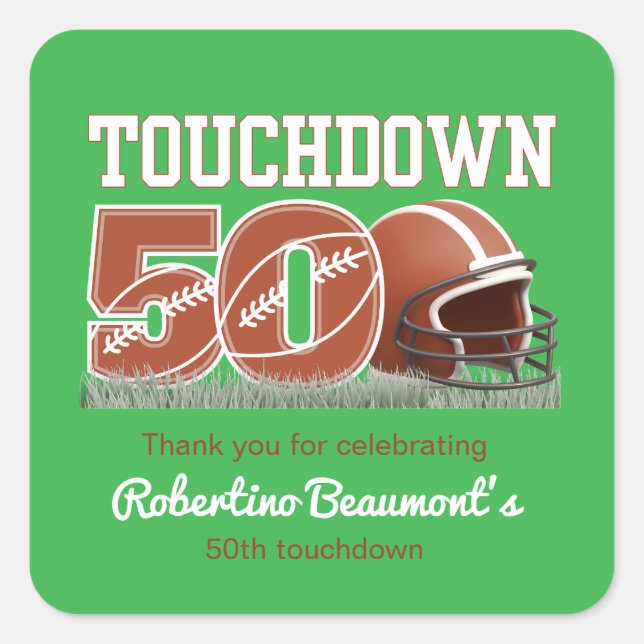 Sticker Carré Touchdown Fifty Funny Football 50e anniversaire (Devant)