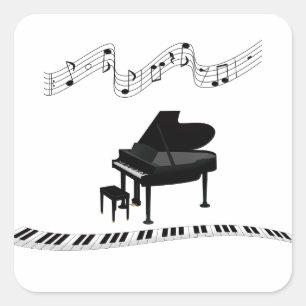 Sticker Carré Touches de piano, clavier et notes musicales