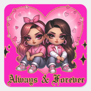 Sticker Carré Toujours & Forever Meilleurs amis filles cadeau