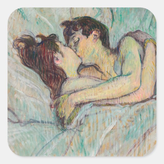 Sticker Carré Toulouse-Lautrec - En Lit, Baiser (Devant)