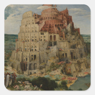 Sticker Carré Tour de Babel par Pierre Bruegel l'Ancien