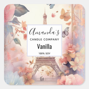 Sticker Carré Tour Eiffel avec Fleurs Bougies Business