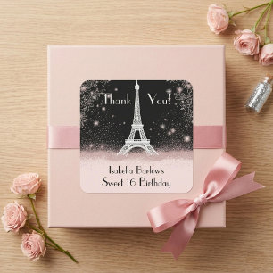 Sticker Carré Tour Eiffel de Nuit Parisienne Ombré Pailleté 16 A