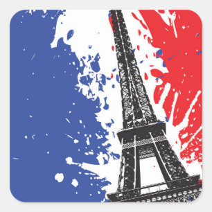 Sticker Carré Tour Eiffel   drapeau grunge de Paris, France  