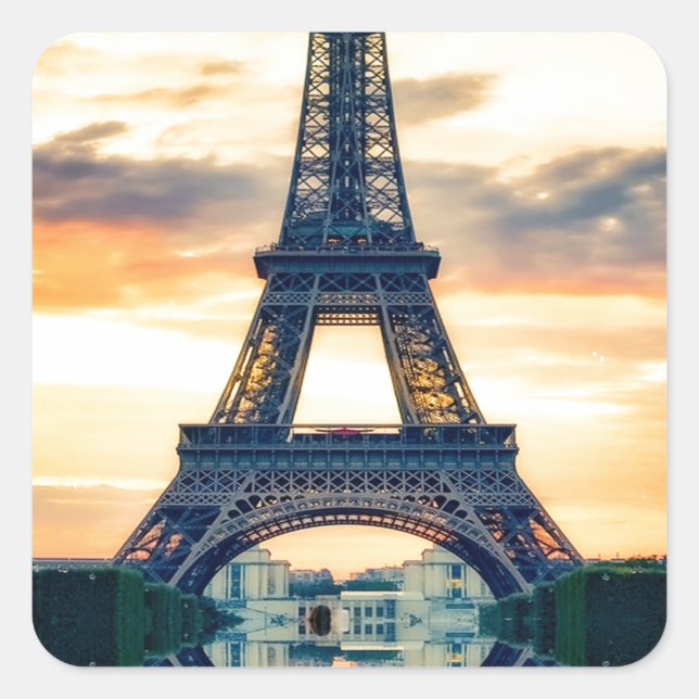 Sticker Carré Tour Eiffel Paris Soirée européenne (Devant)