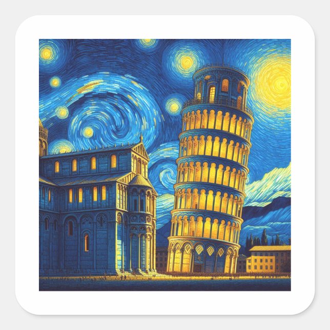 Sticker Carré Tour Starry Night Leaning De Pise Italie (Devant)