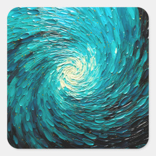 Sticker Carré Tourbillon océan turquoise abstrait