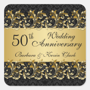 Sticker Carré Tourbillons d'or, damas 50e anniversaire de Mariag