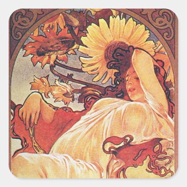 Sticker Carré Tournesol Alphonse Mucha (Devant)