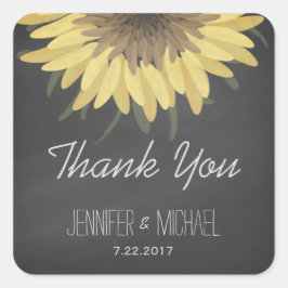 Sticker Carré Tournesol Chalkboard Russe Mariage Merci