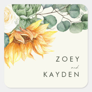 Sticker Carré Tournesol de pays Mariage jaune