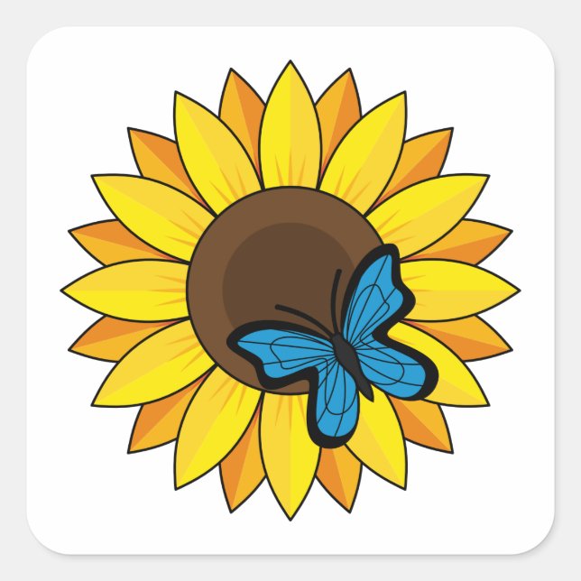 Sticker Carré Tournesol et papillon bleu (Devant)