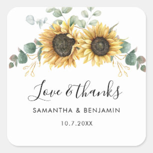 Sticker Carré Tournesol Eucalyptus Merci Mariage vert