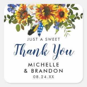 Sticker Carré Tournesol Rustique Boho Merci mariage Faveur