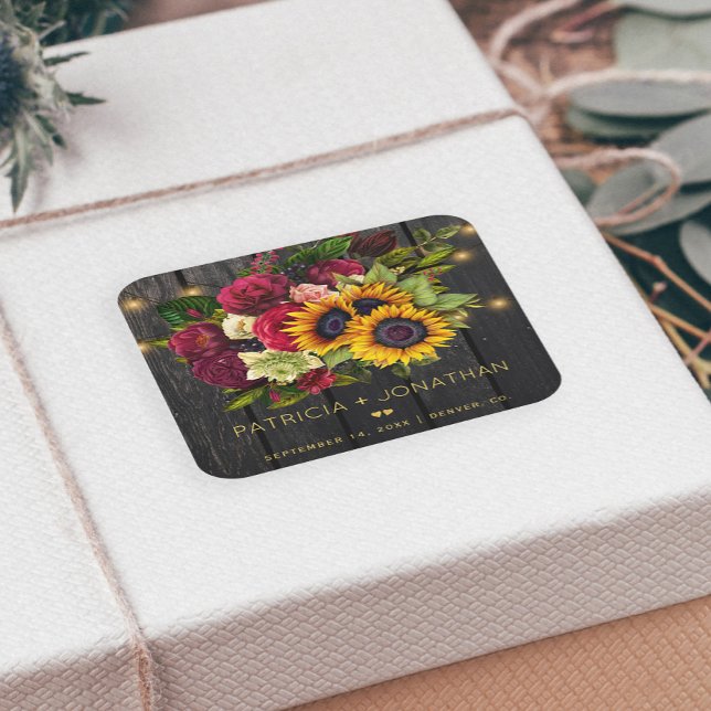Sticker Carré Tournesols en bois rustique et mariage rose bordea (Créateur téléchargé)