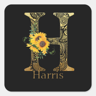 Sticker Carré Tournesols H en lettres noires et dorées