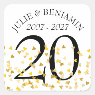 Sticker Carré Tous confettis de coeurs d'or d'anniversaire
