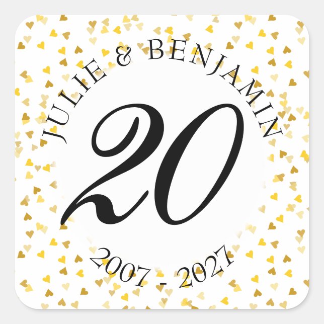 Sticker Carré Tout Anniversaire Coeurs Or Confetti (Devant)