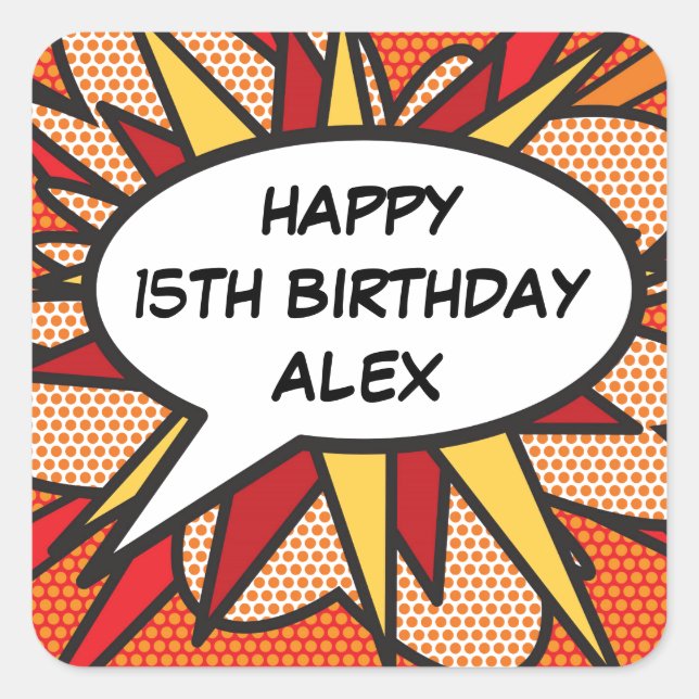 Sticker Carré Tout Anniversaire Discours Bubble Amusant Retro Co (Devant)