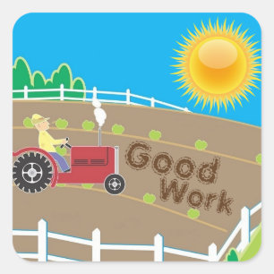 Sticker Carré Tracteur agricole ensoleillé Enfants Bon travail R