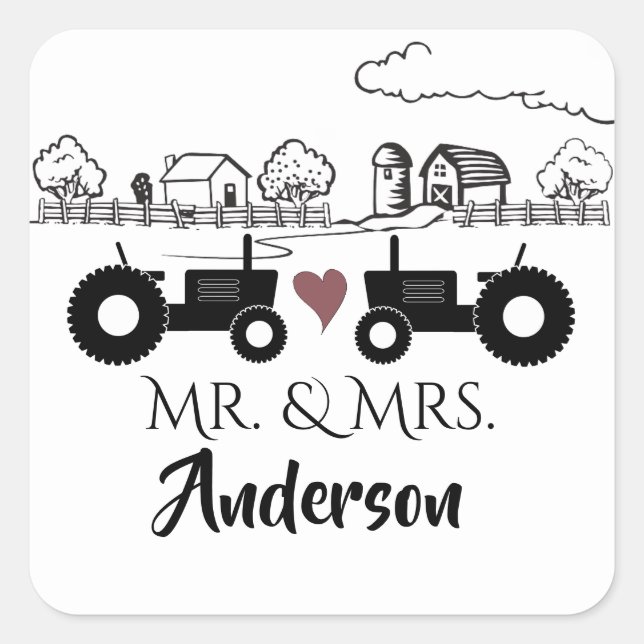 Sticker Carré Tracteur Monsieur et Madame personnalisé Couple Fe (Devant)