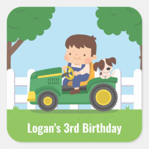Sticker Carré Tractor Boy and Dog Farm Anniversaire de enfant D