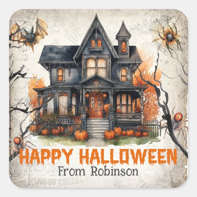 Sticker Carré Tradition tendance classique Halloween maison hant (Devant)