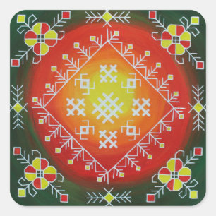Sticker Carré Traditional Latvian folk art with symbols painting