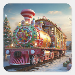 Sticker Carré Train à sucreries de Noël