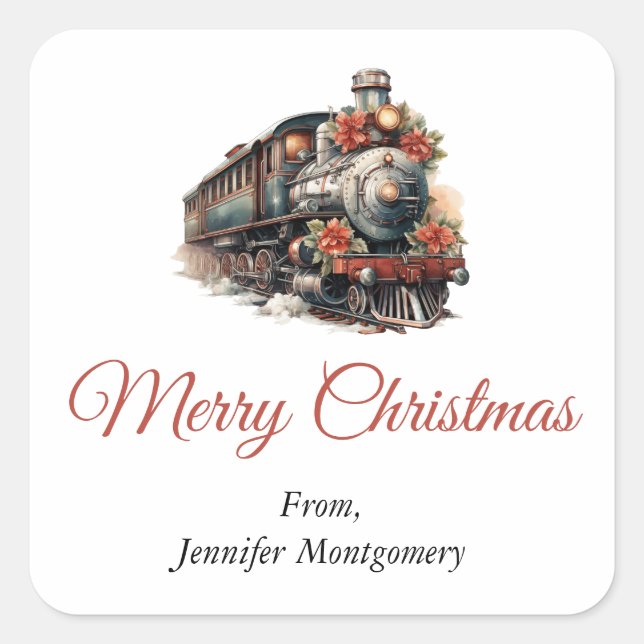Sticker Carré Train à vapeur à l'ancienne Noël rétro (Devant)