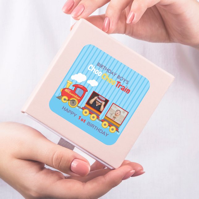 Sticker Carré Train Jouet Toddler Boy Birthday Blue (Créateur téléchargé)