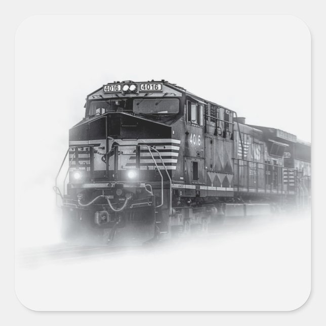 Sticker Carré Trains de train noir et blanc (Devant)